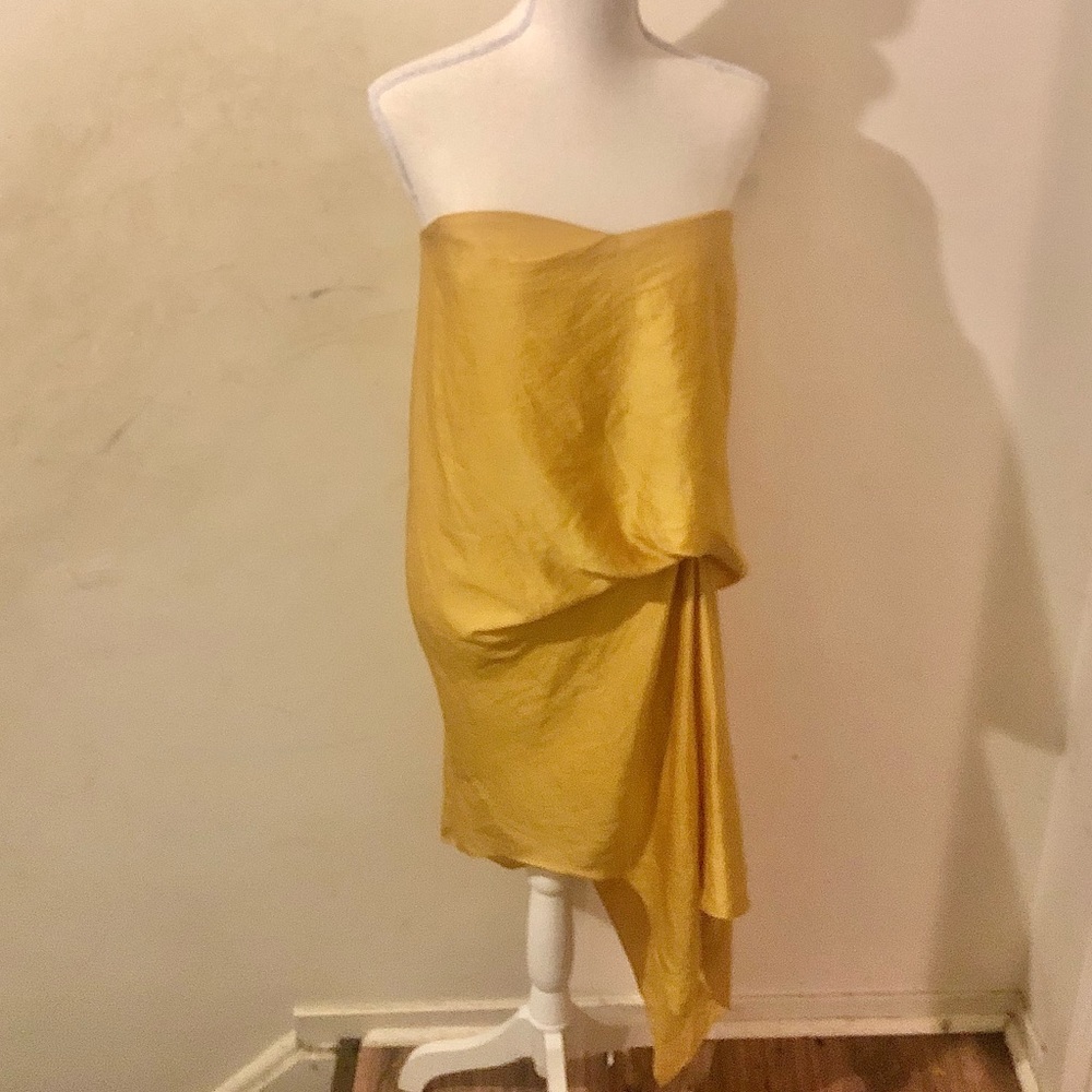 Yellow Silk Max Azaria Strapless Dress